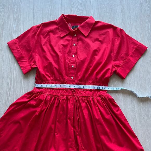 J Crew Elena Mini Dress In Cotton Poplin Size 12 Red Tiny Flaw - Picture 4 of 12